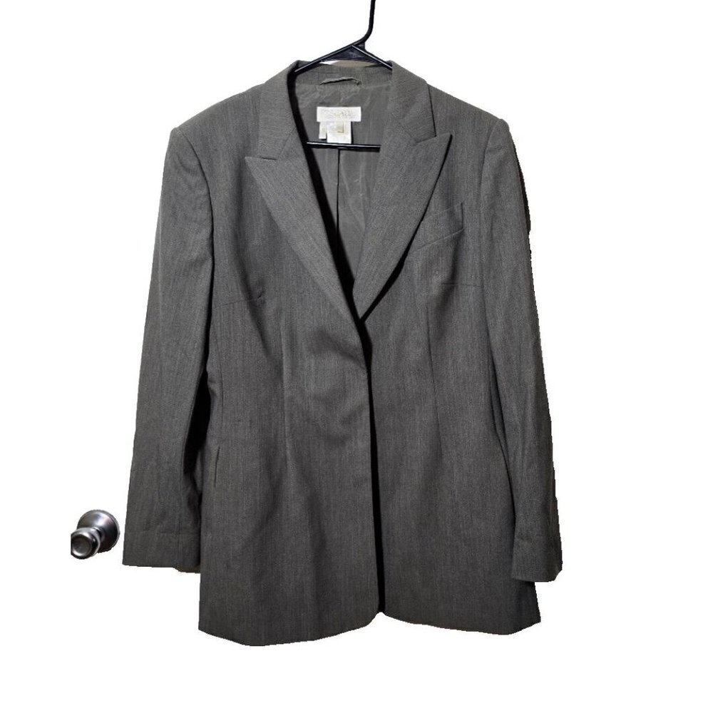 Escada Wool Blazer 44 Professional Workwear Gray Single Breasted Stretch Comfort
